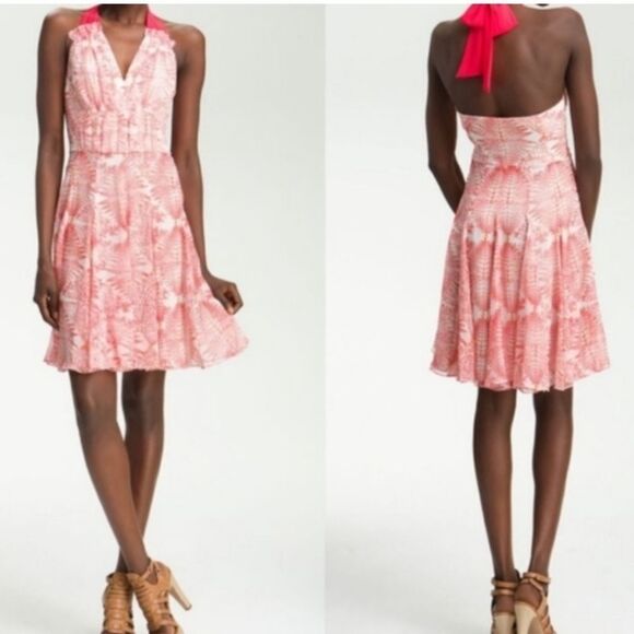 Anthropologies McGinn Leafy Red Halter Dress size 10 - Picture 1 of 11